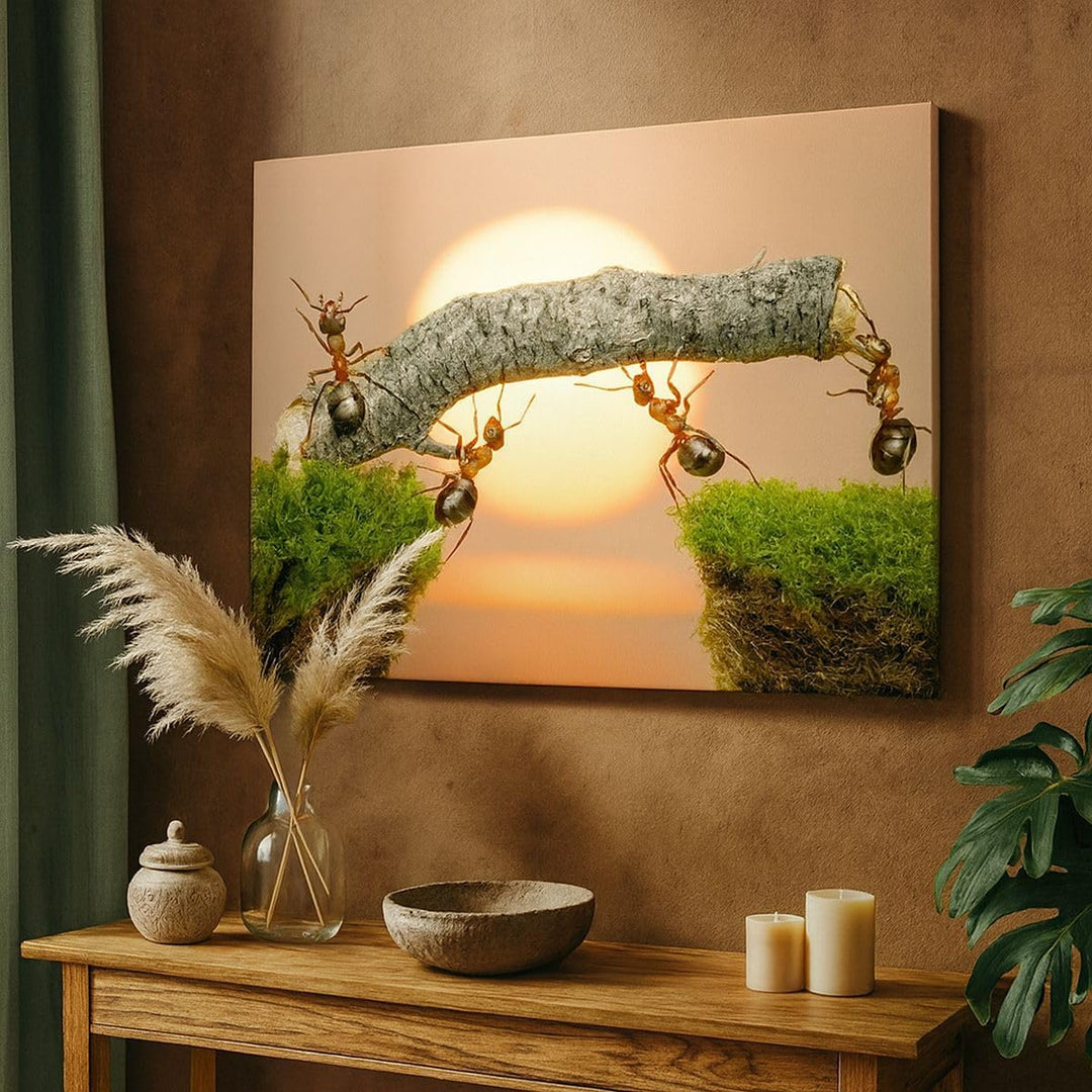 Bilder auf Leinwand 100x70cm Leinwandbild Tiere Ameisen Brücke Natur Gross Wanddeko Bild Schlafzimme
