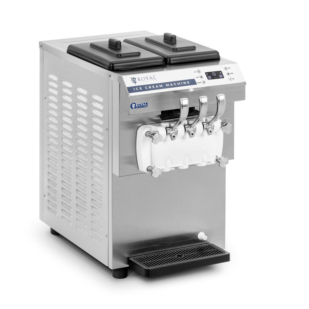 Royal Catering Softeismaschine 16 l/h 1350 W 14,2 L 2 Sorten + Mischung für Eiscreme und Sorbet LED-