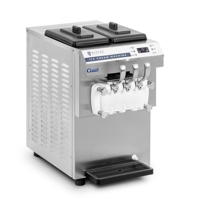 Royal Catering Softeismaschine 16 l/h 1350 W 14,2 L 2 Sorten + Mischung für Eiscreme und Sorbet LED-