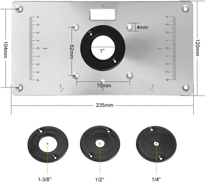 Aluminium Router Tischeinsatzplatte mit 4 Ringen und Schrauben für Holzbearbeitungstische für Einsat