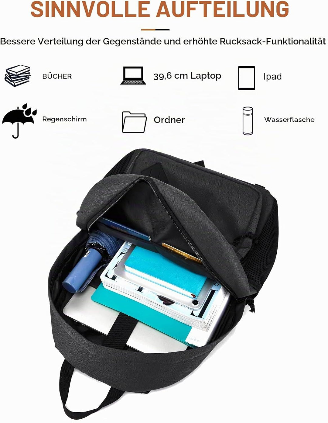 Schwarzer Rucksack für Schule Teens Jungen Mädchen, leichte Casual Rucksäcke für Männer und Frauen,