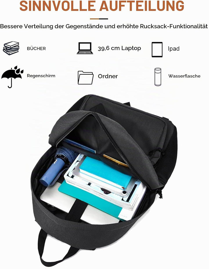 Schwarzer Rucksack für Schule Teens Jungen Mädchen, leichte Casual Rucksäcke für Männer und Frauen,