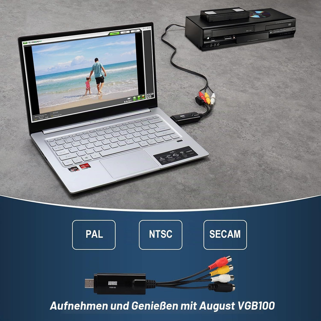 USB 2.0 Audio Video Grabber Konverter - August VGB100 - Scart, S-Video, Composite – VHS Hi8 Kassette