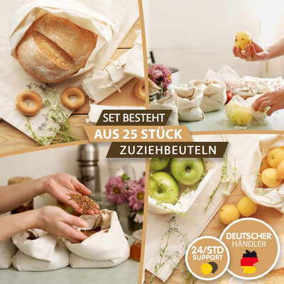 25 x 30 Stoffbeutel aus Baumwolle 25 Stück Set - Kleine Stoffbeutel mit Kordelzug - Zuziehbeutel Bro