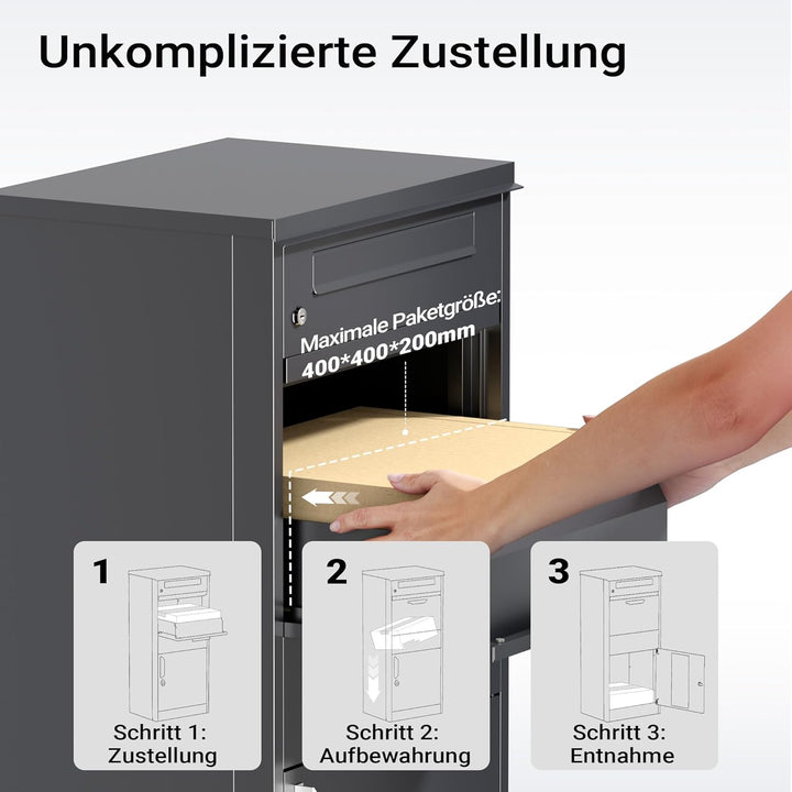 Paketkasten Anthrazit 500 x 370 x 1120 mm, Paketbox Zuhause, Private Paketannahme passend für Pakete