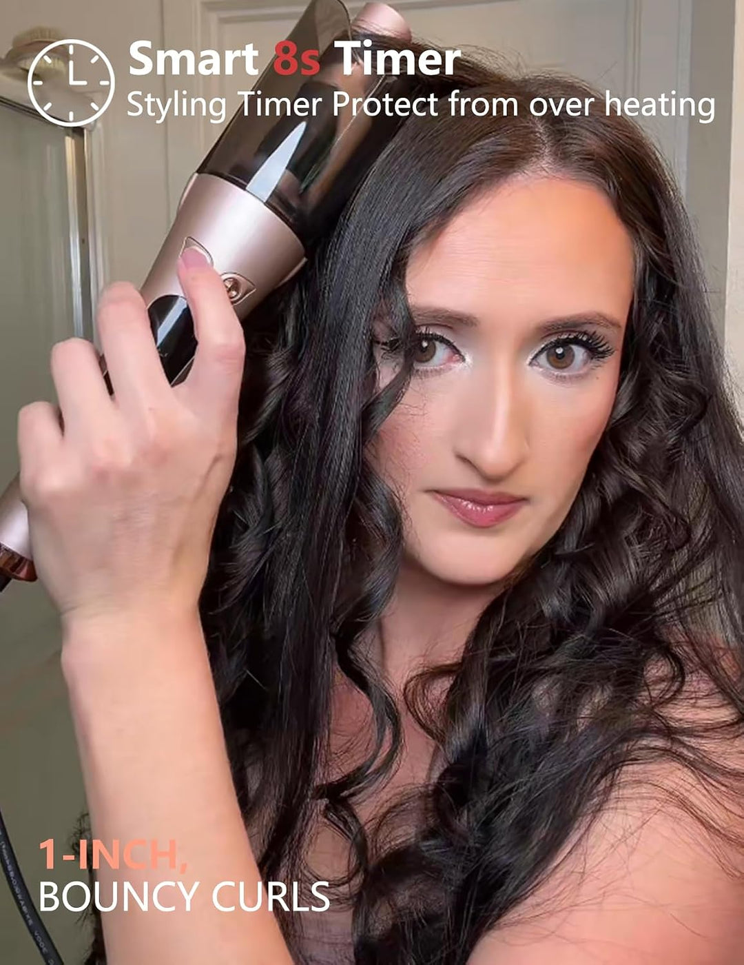 LANDOT 25mm Automatischer Rotierender Lockenstab - Für Beach Waves und Natürliche Locken, mit 8 Temp