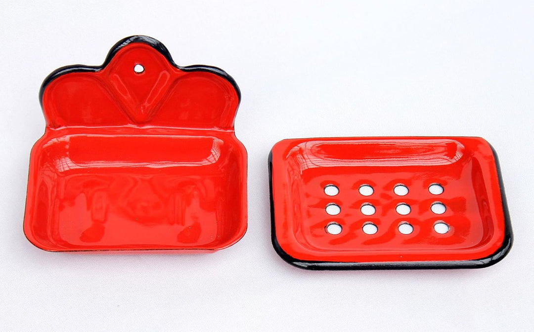 DanDiBo Seifenhalter 618 Rot Seifenschale 13 cm emailliert Landhaus Emaille Seifenspender, Rot