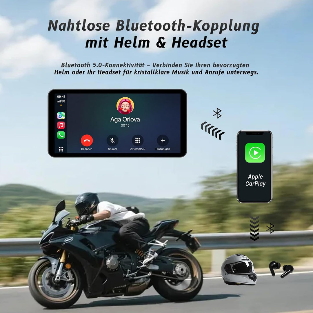 5.5-Zoll-Motorrad-Smart-Display – Kabelloses CarPlay & Android Auto | Bluetooth-Sprachsteuerung | IP
