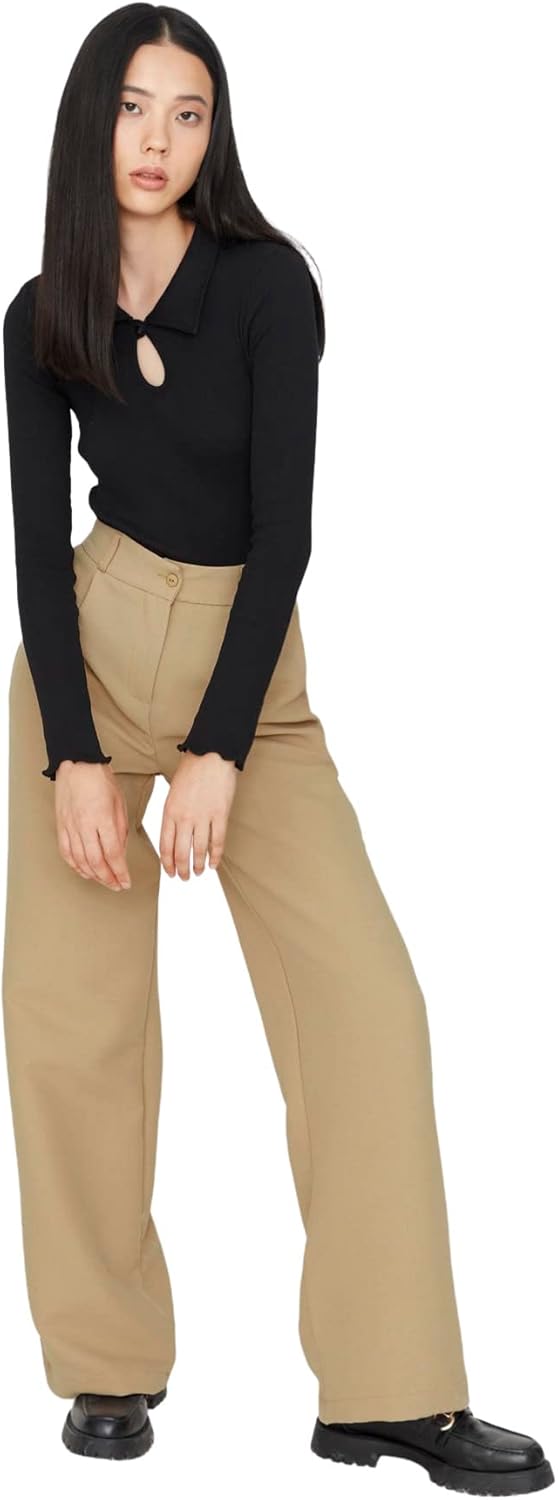 Trendyol Women's Herren Mittlerer Bund Wide Leg Hose Pants, Camel, 38