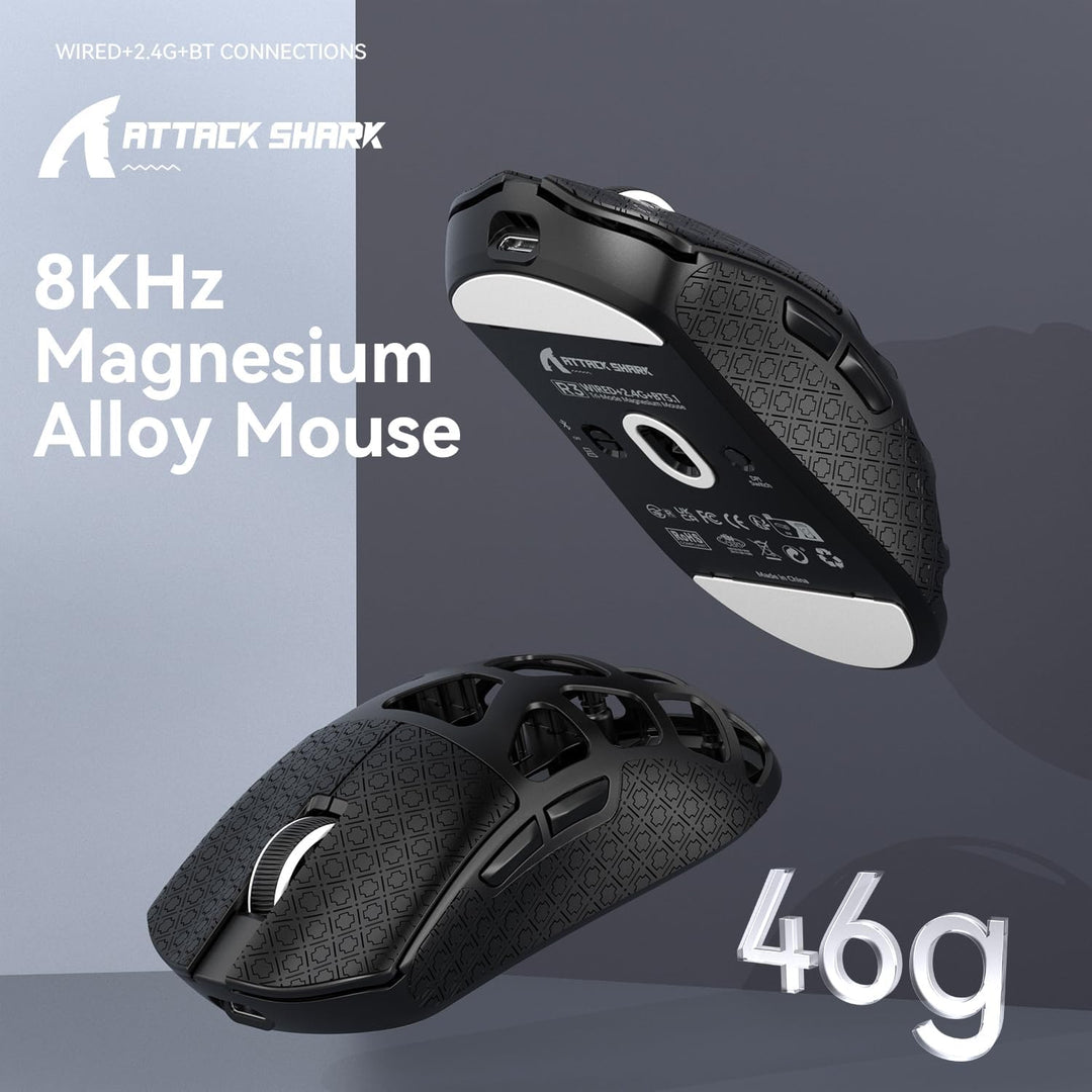 ATTACK SHARK R3 Magnesiumlegierungsmaus, kabellose 8K-Maus, 46 g SUPERLIGHT-Maus, PixArt PAW3395-Gam