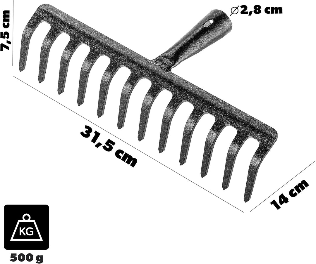KADAX Gartenharke ohne Stiel, Gartenrechen aus Stahl, Rasenrechen für Gartenpflege, Robuste Rasenhar