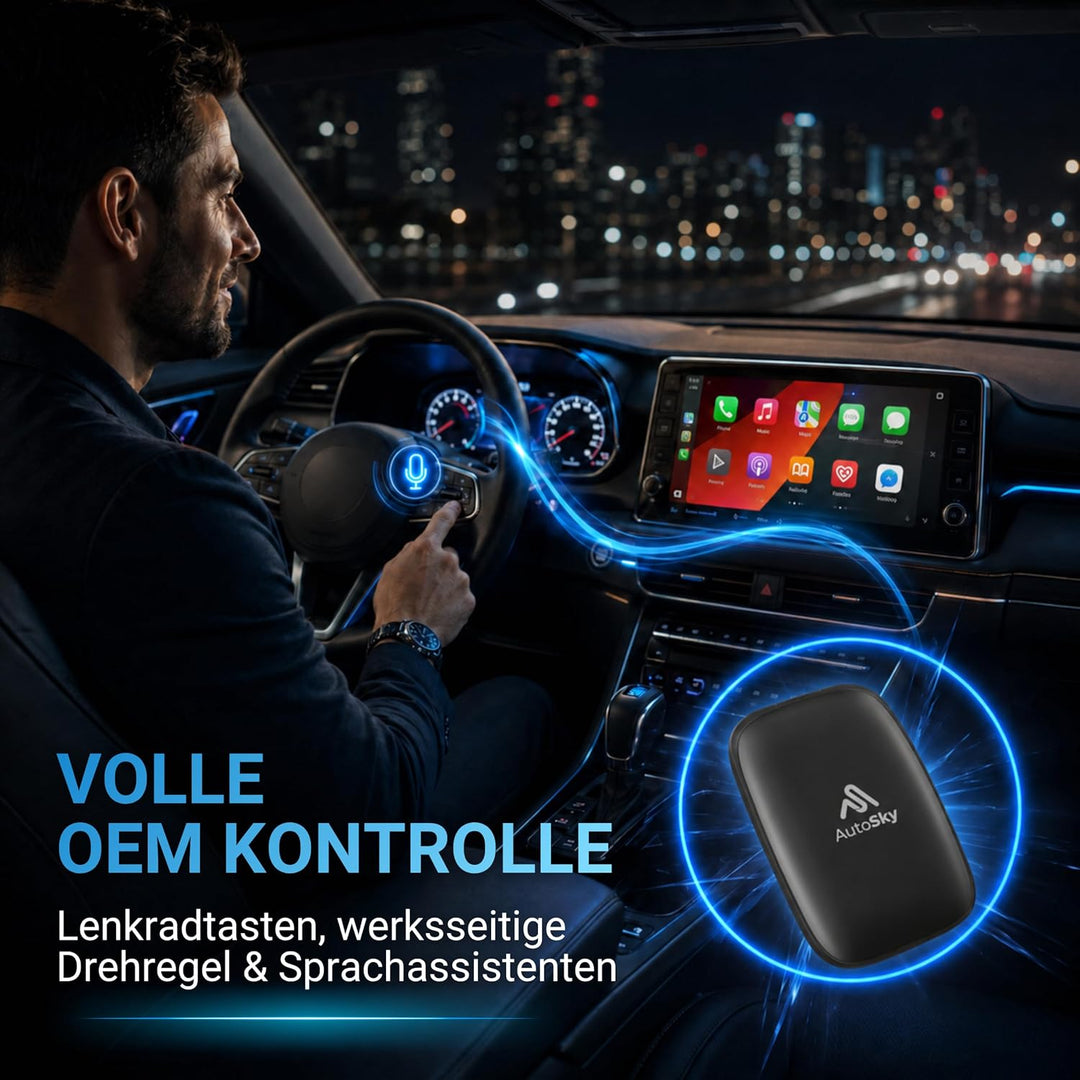 AutoSky Wireless CarPlay & Android Auto AI Box Lite – Für Fahrzeuge mit Wired CarPlay – Kabellos Car