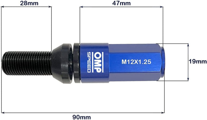 OMP SPEED - Set Performance-Schrauben mit Aluminiumschutz, M12X1.25, HEX: 17-19, L: 28 mm, Farbe: bl