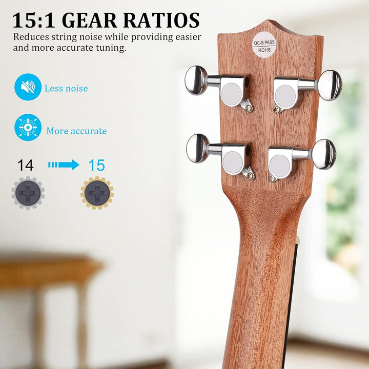 Hricane Sapele Sopran Ukulele Set für Kinder und Erwachsene 21 Zoll Ukulele Starter Kit mit Tasche,