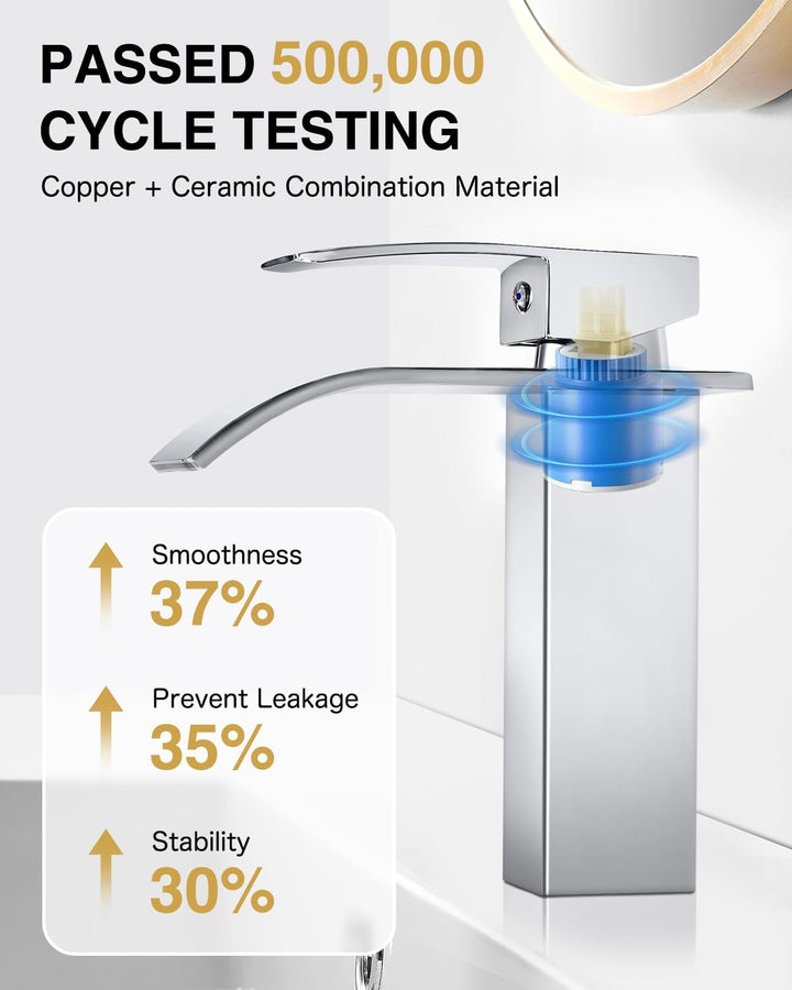 kisimixer Wasserhahn Bad Wasserfall, Waschtischarmatur mit Auslauf Höhe 105 mm, Einhebelmischer Bade