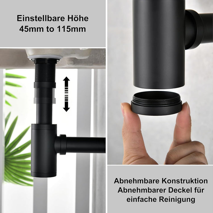 KENES Siphon Universal für Waschbecken & Waschtisch - Röhrensiphon/Siphon Waschbecken | Röhrensiphon