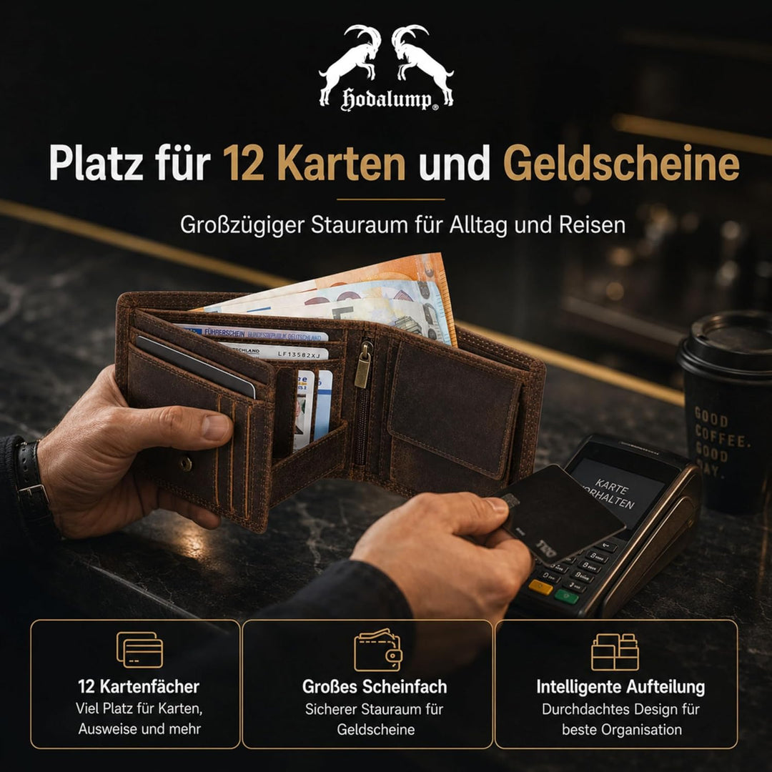 Echt-Leder Geldbörse • Premium Geldbeutel für Damen und Herren mit RFID-Schutz • Langlebiges Portmon
