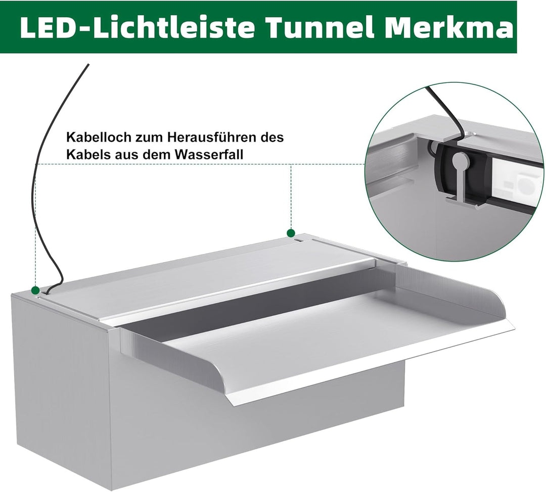 30cm Edelstahl Teich Wasserfall Blade Set,12.2cm breit Edelstahl Teich Brunnen mit Armaturen,Dual In