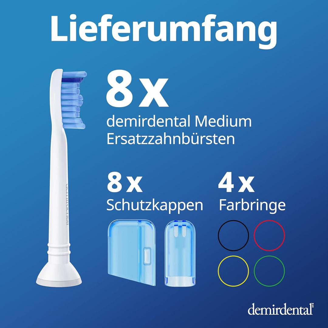 8er demirdental Aufsätze passend für Philips Sonicare Ersatzbürsten ProResults Medium Bürstenköpfe,