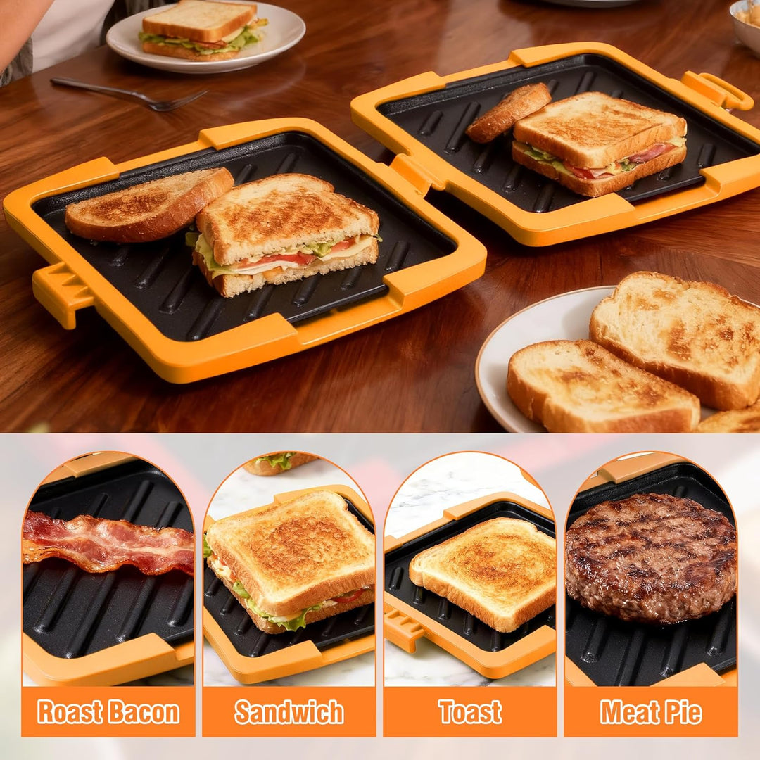 Sandwichmaker Mikrowellen, Sandwichtoaster 16 x 16 cm, Kontaktgrill Abnehmbare Platten und Silikonsc