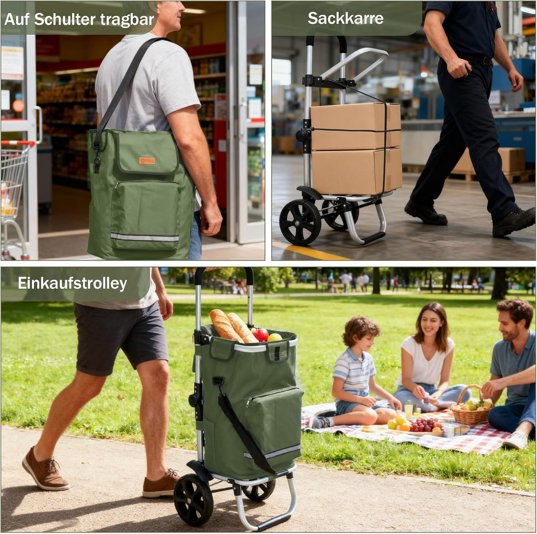 Sekey Einkaufstrolley klappbar 3in1, XXL Einkaufswagen faltbar mit Kühlfach, Trolley mit Schultertas
