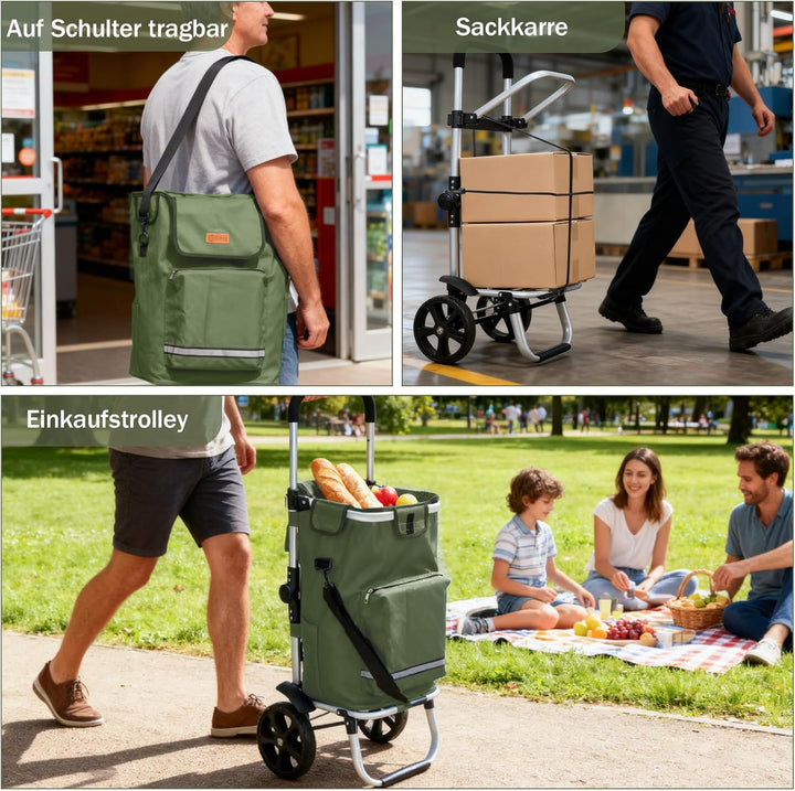 Sekey Einkaufstrolley klappbar 3in1, XXL Einkaufswagen faltbar mit Kühlfach, Trolley mit Schultertas