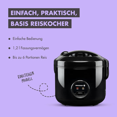 Reishunger Reiskocher & Dampfgarer mit Keramikbeschichtung, Schwarz - Für 1-6 Personen - Schnelle Zu