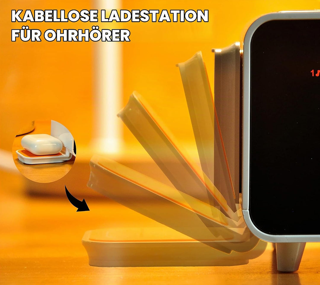 Digitaler Radiowecker mit Kabelloser Ladestation, 15W Fast Wireless Charger for iPhone/Samsung Galax