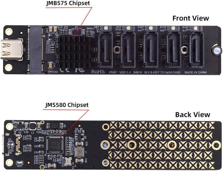 NFHK 10Gbps USB-C Typ-C zu NGFF Schlüssel B+M SATA 6Gbps 5 Ports Adapter Konverter PM Port Multiplie