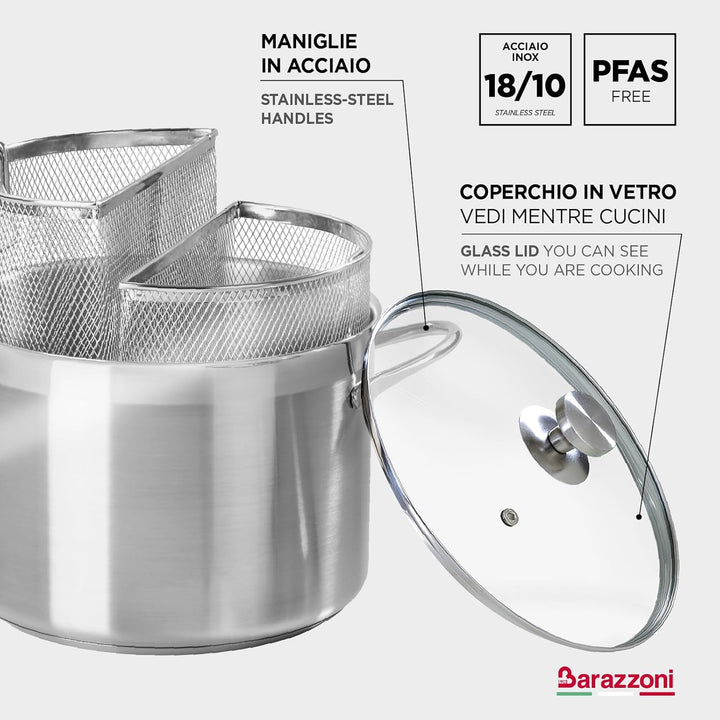 Barazzoni 421049524 Spaghetti-und Pastatopf mit Zwei Siebeinsätzen, ø 24 cm, Inhalt 7,25 l, Edelstah