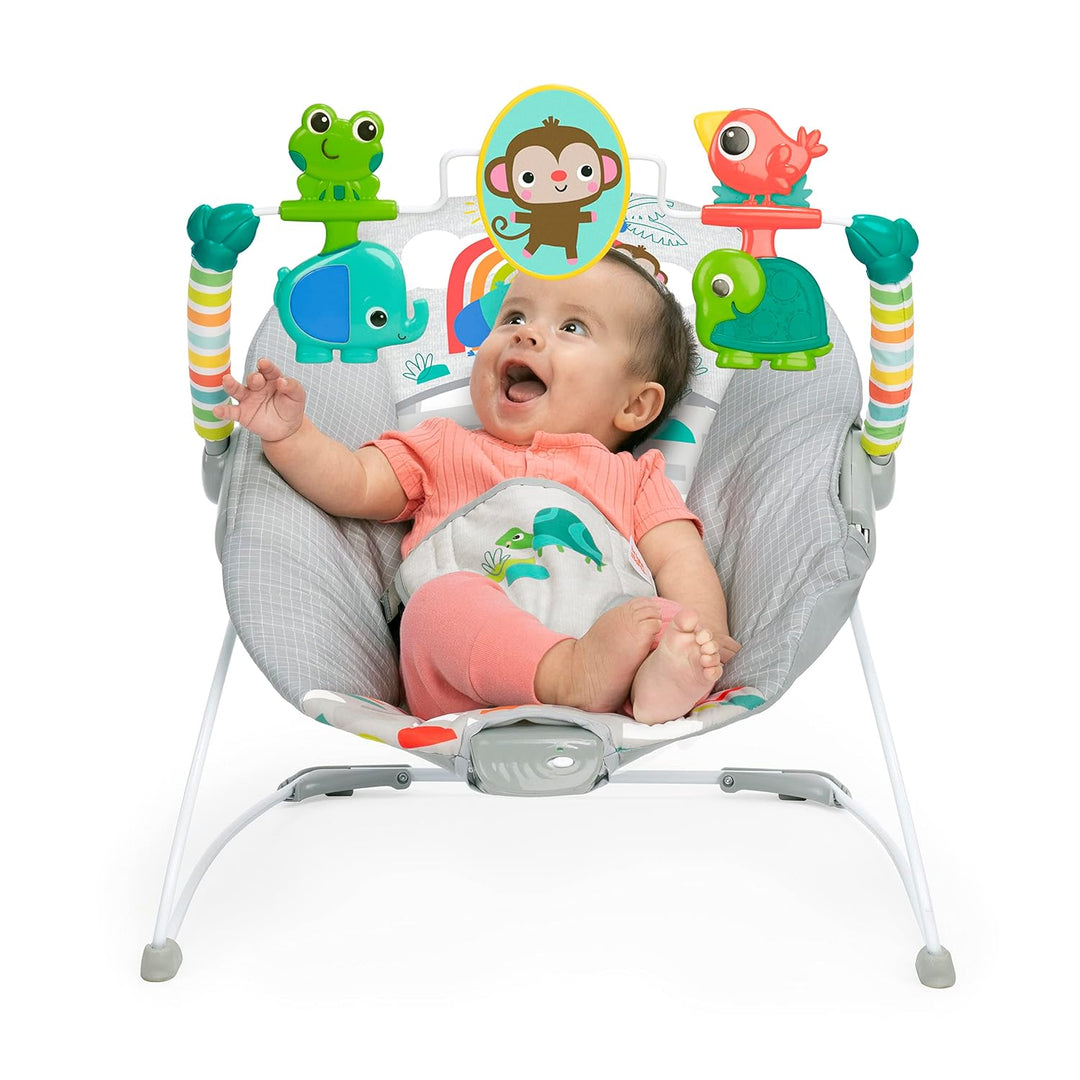 Bright Starts - Playful Paradise, Bequeme Babywippe mit beruhigender Vibration und Spielzeug, Unisex