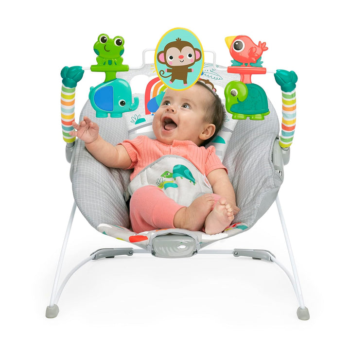 Bright Starts - Playful Paradise, Bequeme Babywippe mit beruhigender Vibration und Spielzeug, Unisex