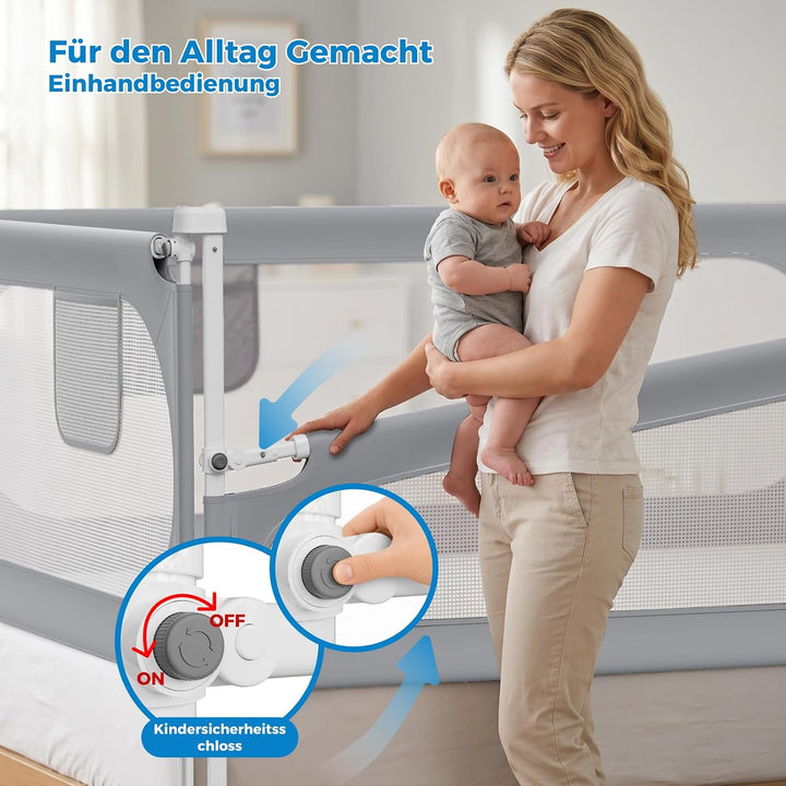 Stabiles Bettgitter 200cm – Rausfallschutz Bett U-förmiges für Boxspringbetten und die meisten Betta