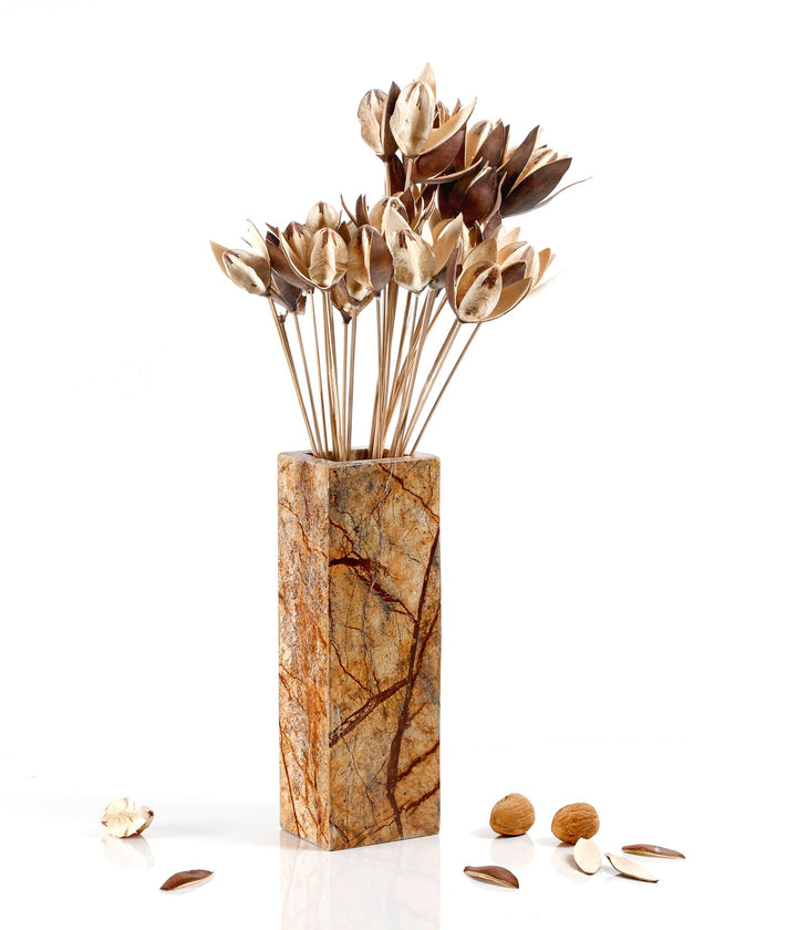 Yuchengstone Design Marmorvase, Vase Blumenvase aus indischem Marmor, massiv, rechteckig (30x10x8cm)