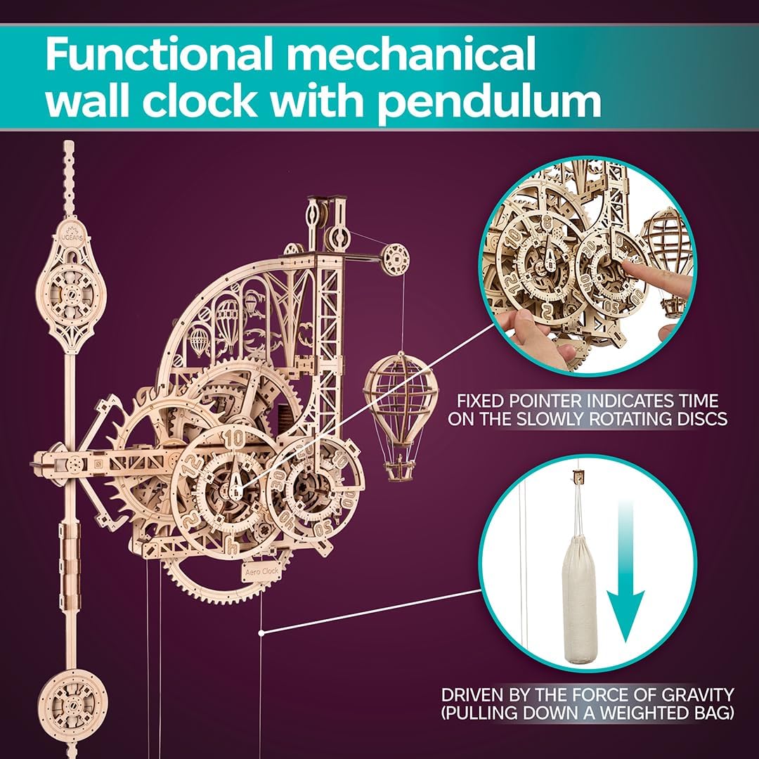 UGEARS Aero Uhr 3D Puzzle - Pendeluhr Aero Clock - Modellbau 3D Holzpuzzle Holzbausatz - Modellbausa