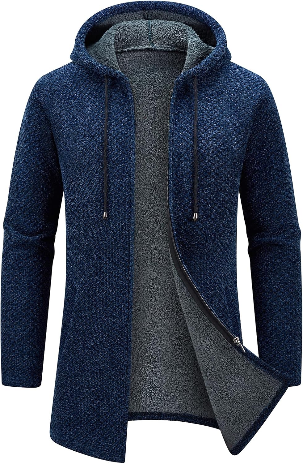 KUDORO Strickjacke Herren Cardigan Lang Trachtenjacke Kapuze mit Kapuze Gestrickt Pullover Hoodie Wi