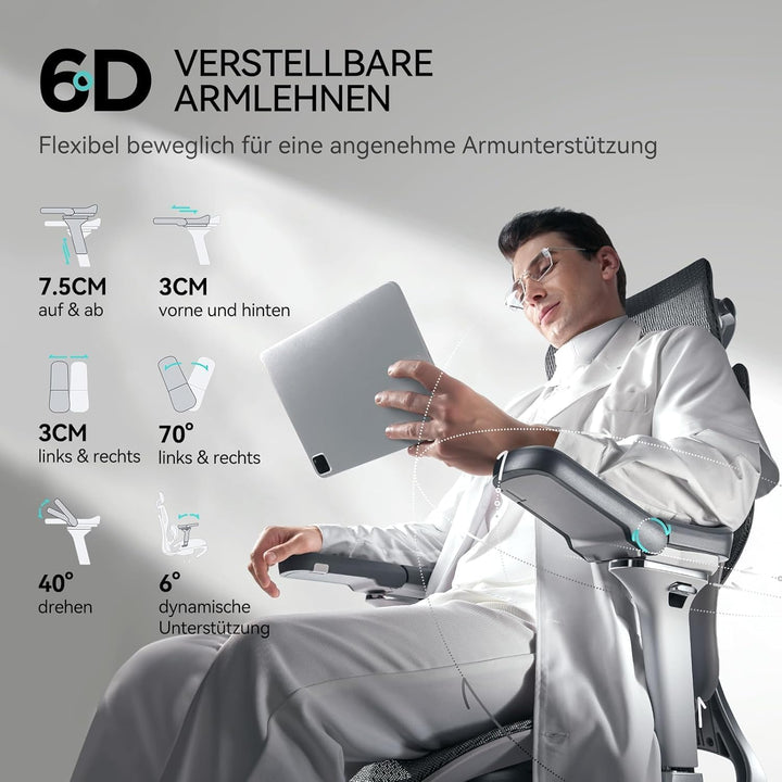 Hbada E3 Pro Ergonomischer Bürostuhl mit 3-Zonen dynamischer Lendenwirbelstütze, Schreibtischstuhl m