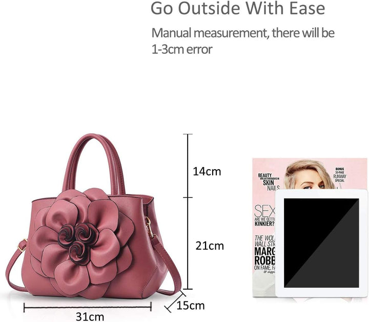 NICOLE & DORIS Modische Damen-Umhängetasche, Handtasche, Umhängetasche, Blumenmotiv Rosa, Rosa