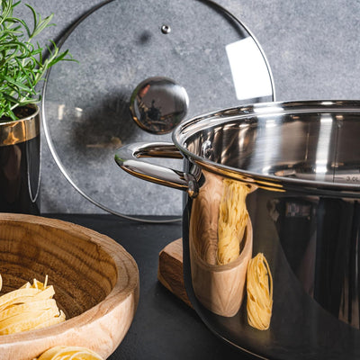 Topfset Induktion 3-teilig, Kochtopf Set mit Glasdeckel, Edelstahl mattiert, Induktions Töpfe Set un