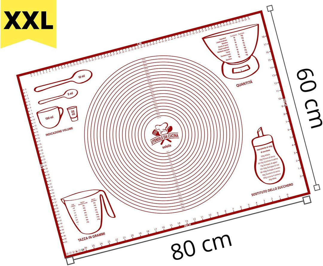 soleilx Backmatte für Kneten, 80 x 60 cm, italienisches Design, Masse aus CM, wiederverwendbar, anti