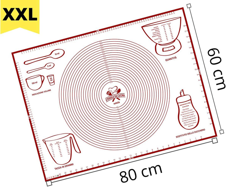 soleilx Backmatte für Kneten, 80 x 60 cm, italienisches Design, Masse aus CM, wiederverwendbar, anti