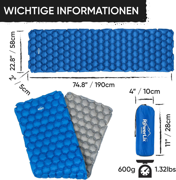 POWERLIX Isomatte Camping Outdoor Luftmatratze - Ultraleichte Aufblasbare Isomatte, kompakte und lei