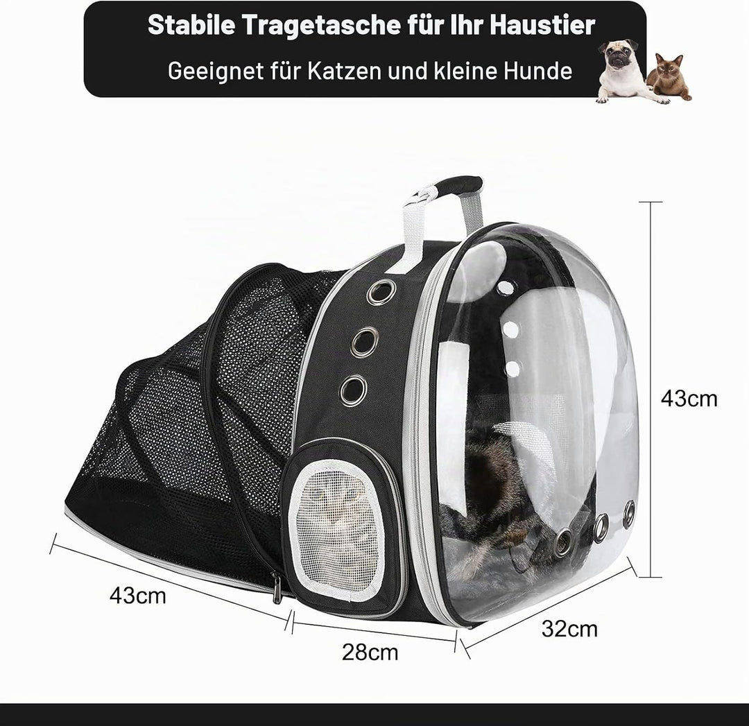 Galatée Katzenrucksack, Hund, Erweiterbarer Haustierrucksack, Belüfteter Raumkapsel-Katzenrucksack,