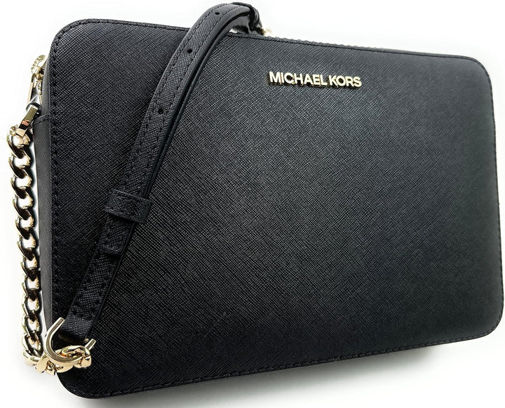 Michael Kors Damen Jet Set East West Crossbody Umhängetasche Schwarz/Gold, Schwarz/Gold