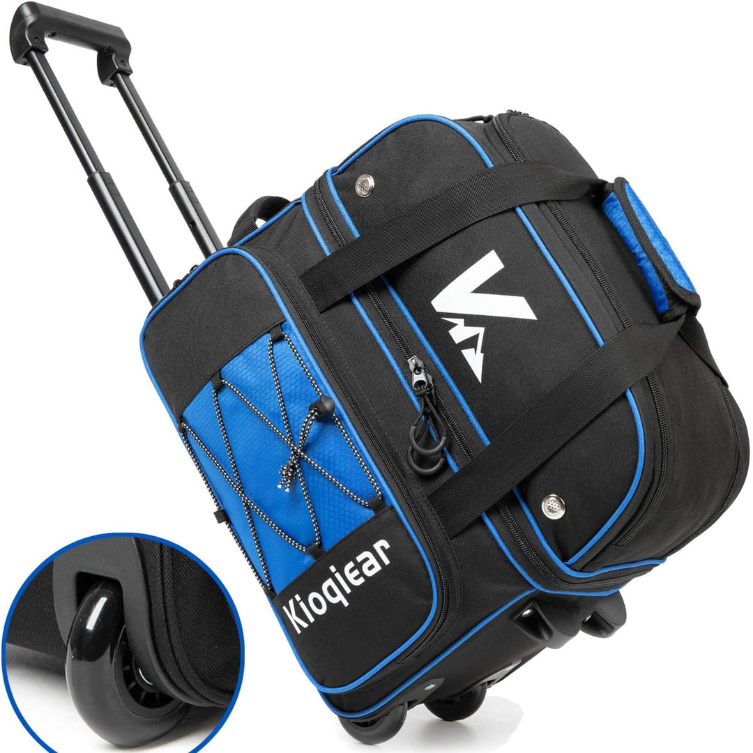 Kioqiear Bowlingtasche mit 2 Rollen und grossem separatem Schuhfach und übergrosser Zubehörtasche, 9