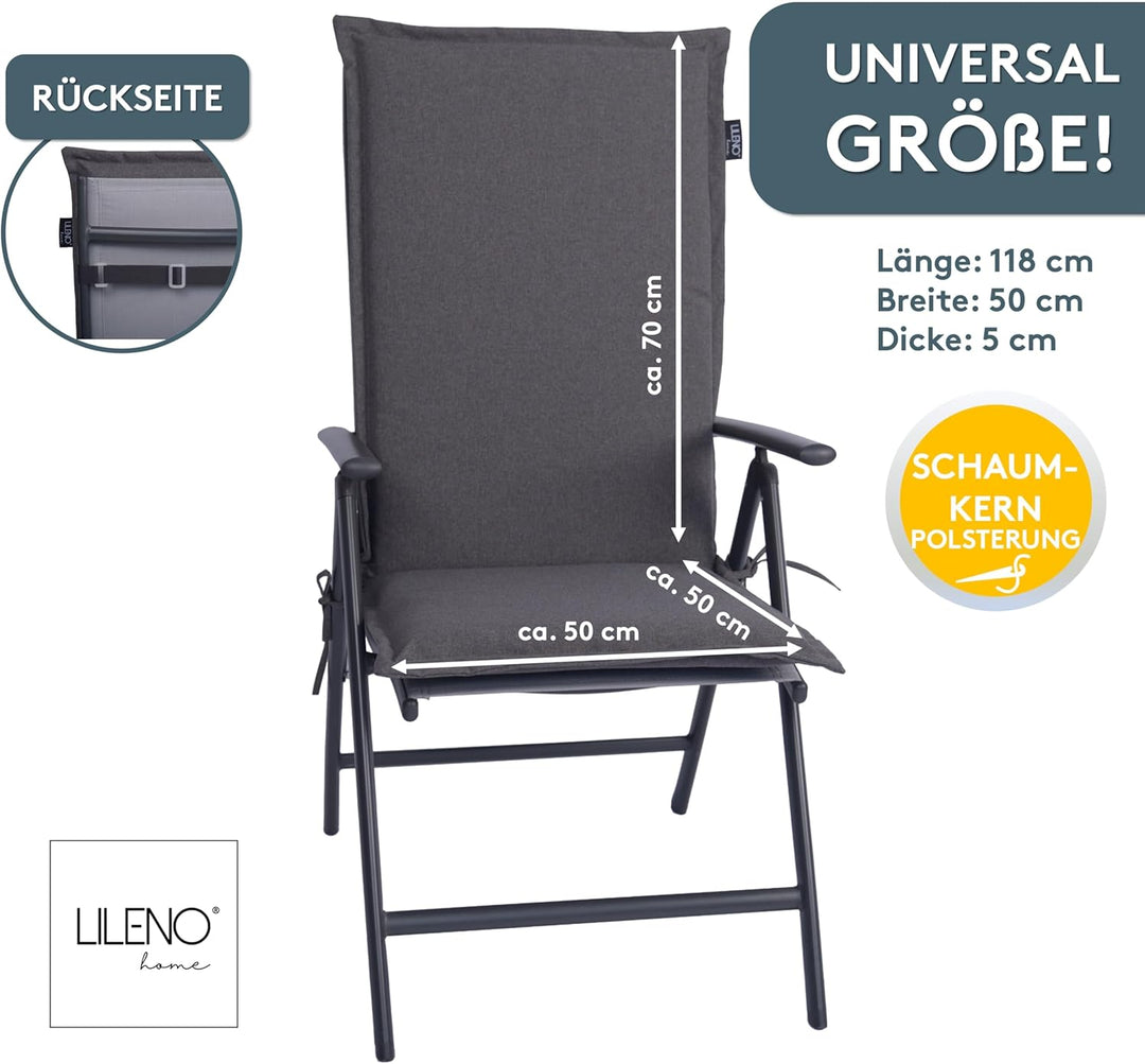 LILENO HOME Gartenstuhl Auflagen als [2er Set - Hochlehner] in Anthrazit Y - bequeme Liegen als Sitz
