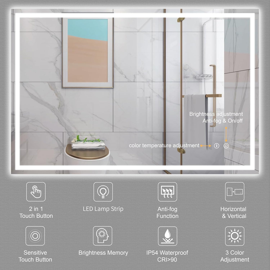 Dripex Badspiegel mit Beleuchtung Led Spiegel mit Touch-Schalter, Dimmbar, 3 Lichtfarbe Einstellbare