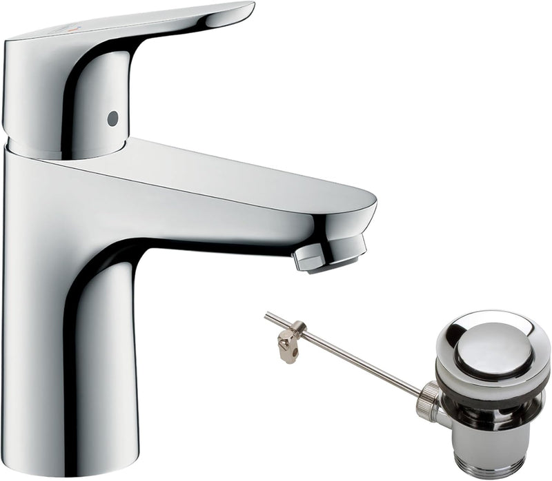 hansgrohe Waschtischarmatur Focus, Wasserhahn Bad mit Auslauf Höhe 100mm, mit Zugstange, Badarmatur