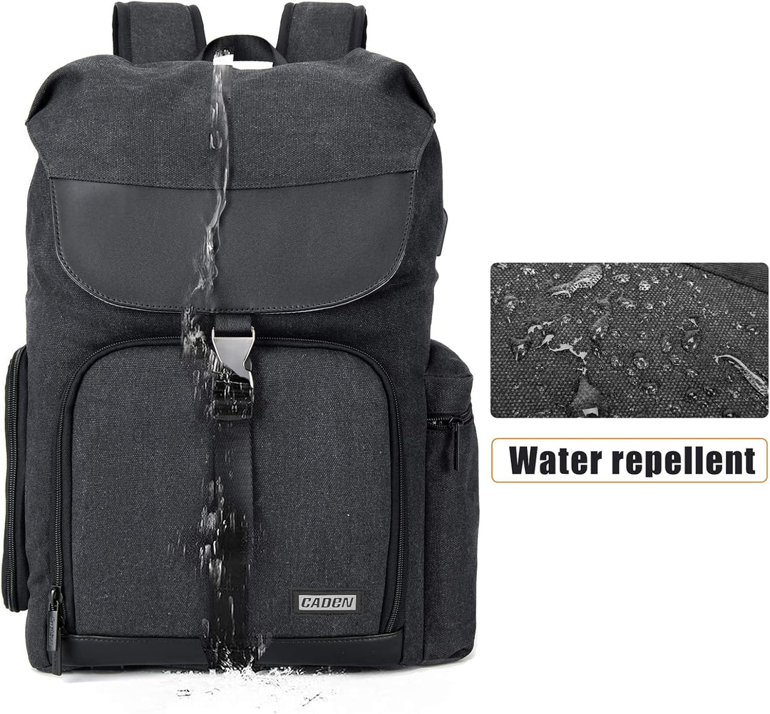 CADeN Kamerarucksack, Leinwand Professionell Fotorucksack Vintage Kameratasche 15.6''Laptopfach Komp