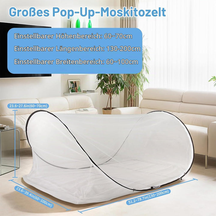 Moskitonetz Pop Up Bett, 200 x 100 x 70cm Einzelbett Faltbares Moskitonetz Reise Mückennetz, Tragbar